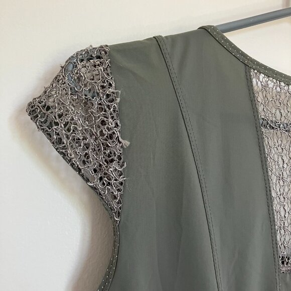 Dolcezza Fitted Style Kaki Green Tunic Top Size Medium FLAWS - Picture 5 of 10